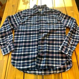 Jachs Mens Blue Red White Plaid 100% Cotton Casual Button Down Shirt Size Large